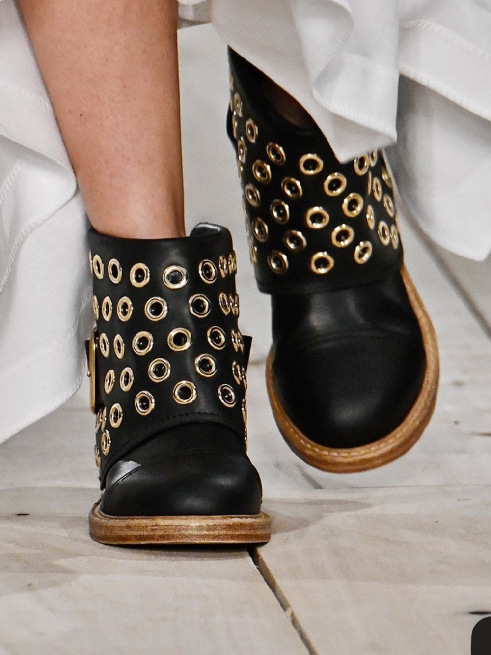 Alexander McQueen Black Ankle Biker Boots with Gold Grommet